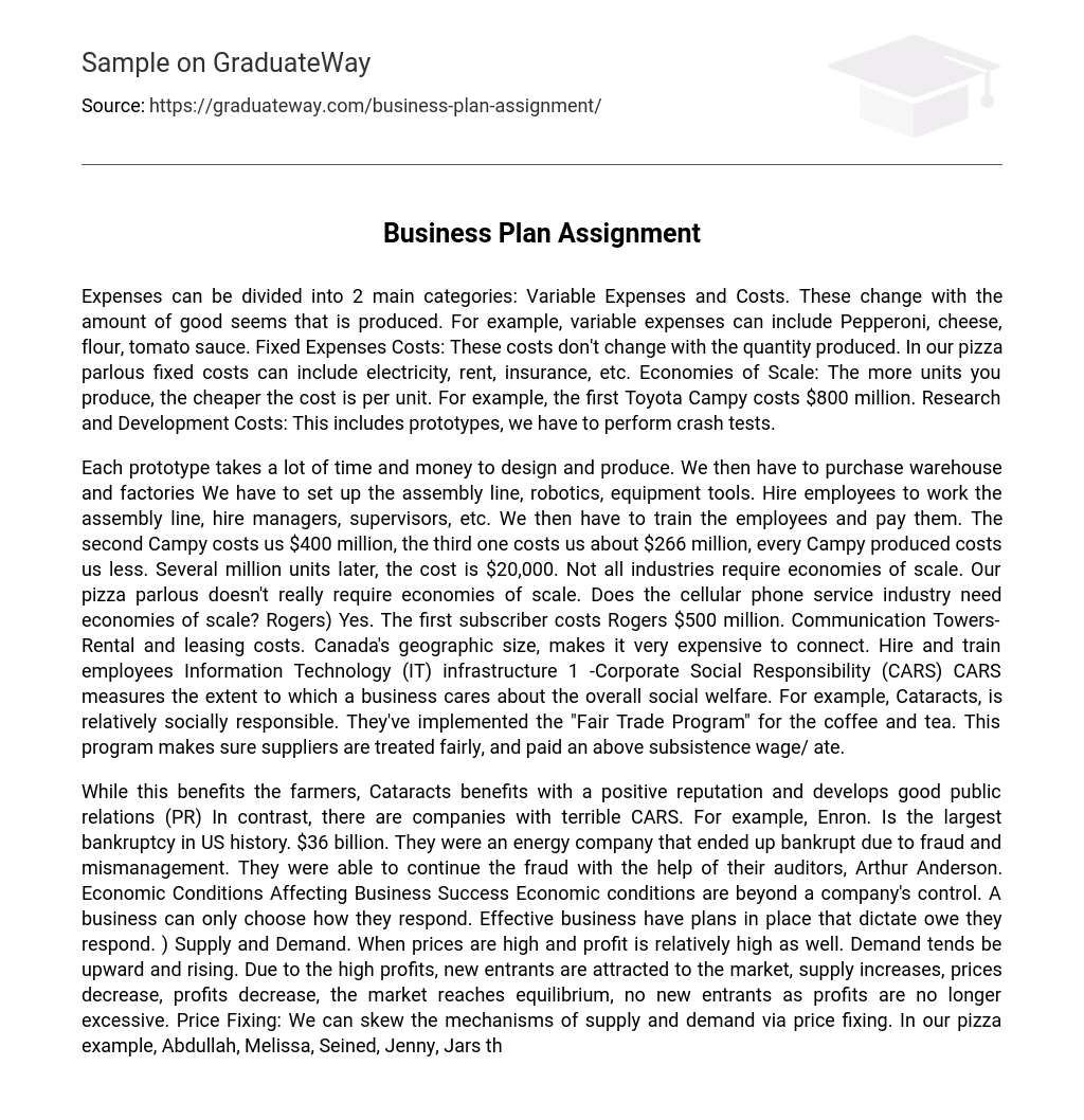 business plan assignment sample pdf