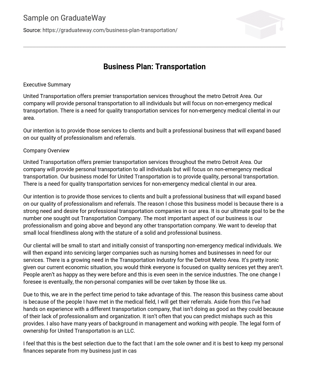 Business Plan: Transportation