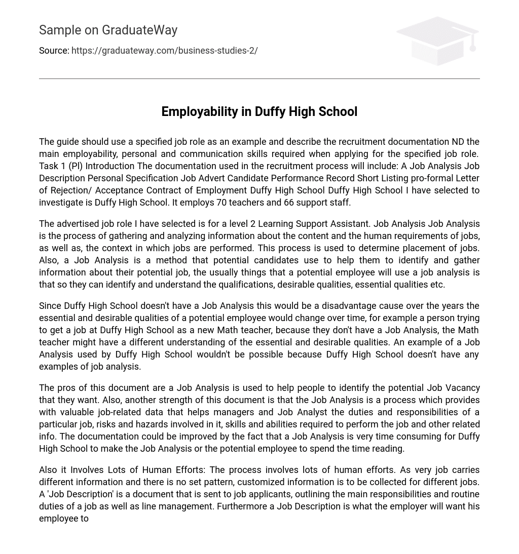 Employability in Duffy High School