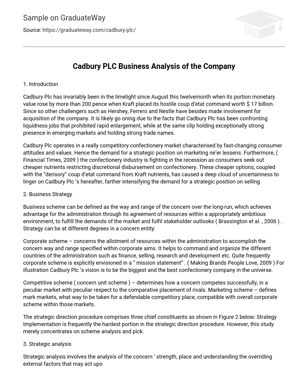 Cadbury PLC Business Analysis of the Company