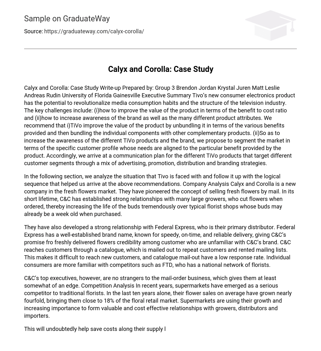 Calyx and Corolla: Case Study
