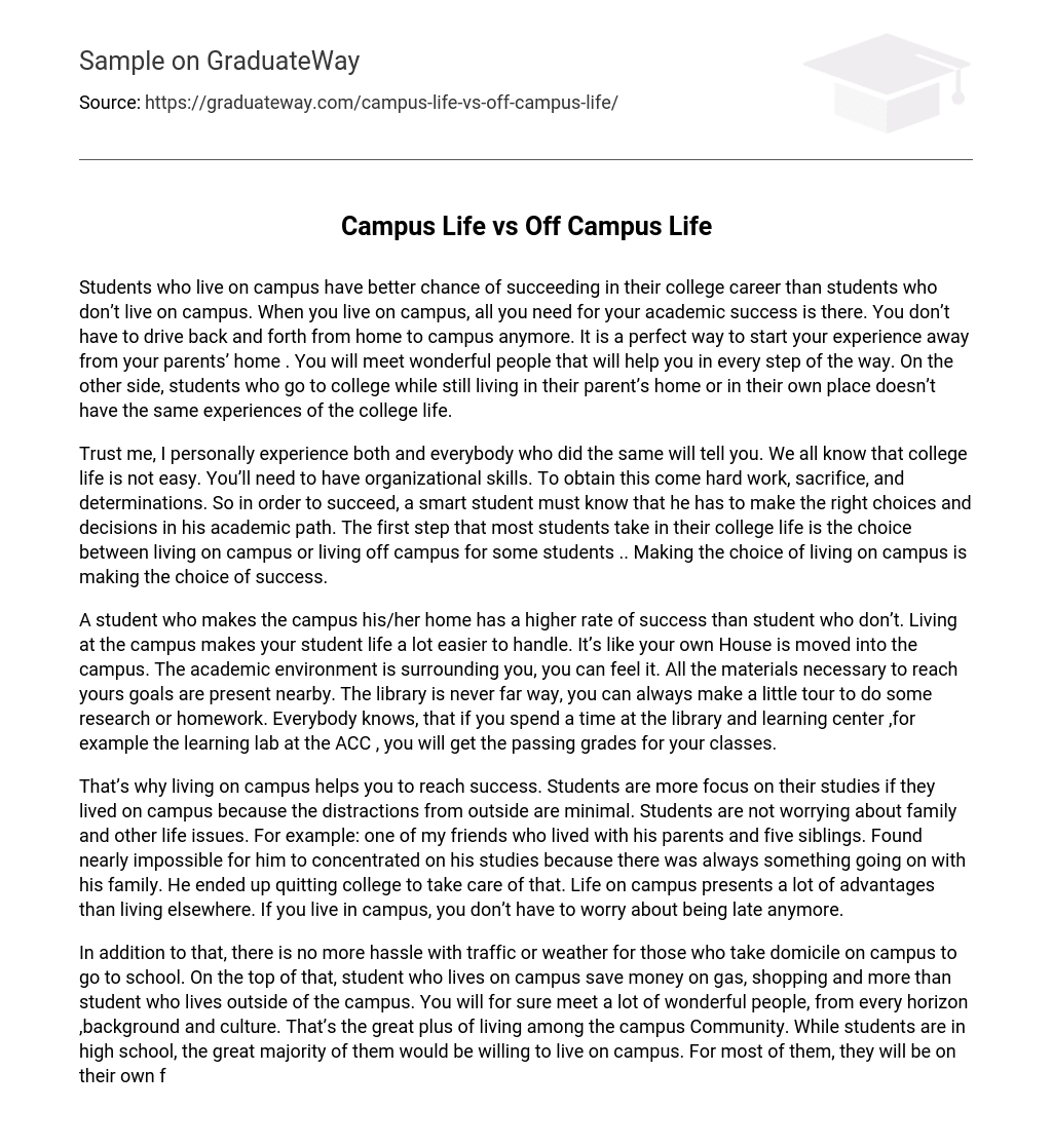Campus Life vs Off Campus Life