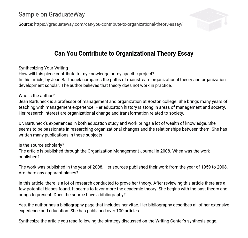 Can You Contribute to Organizational Theory Essay