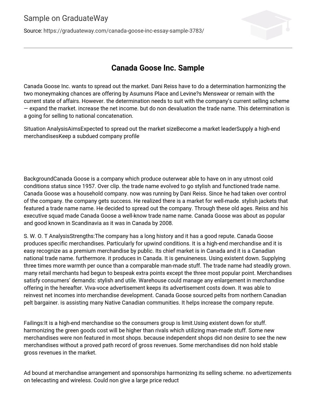 Canada Goose Inc. Sample