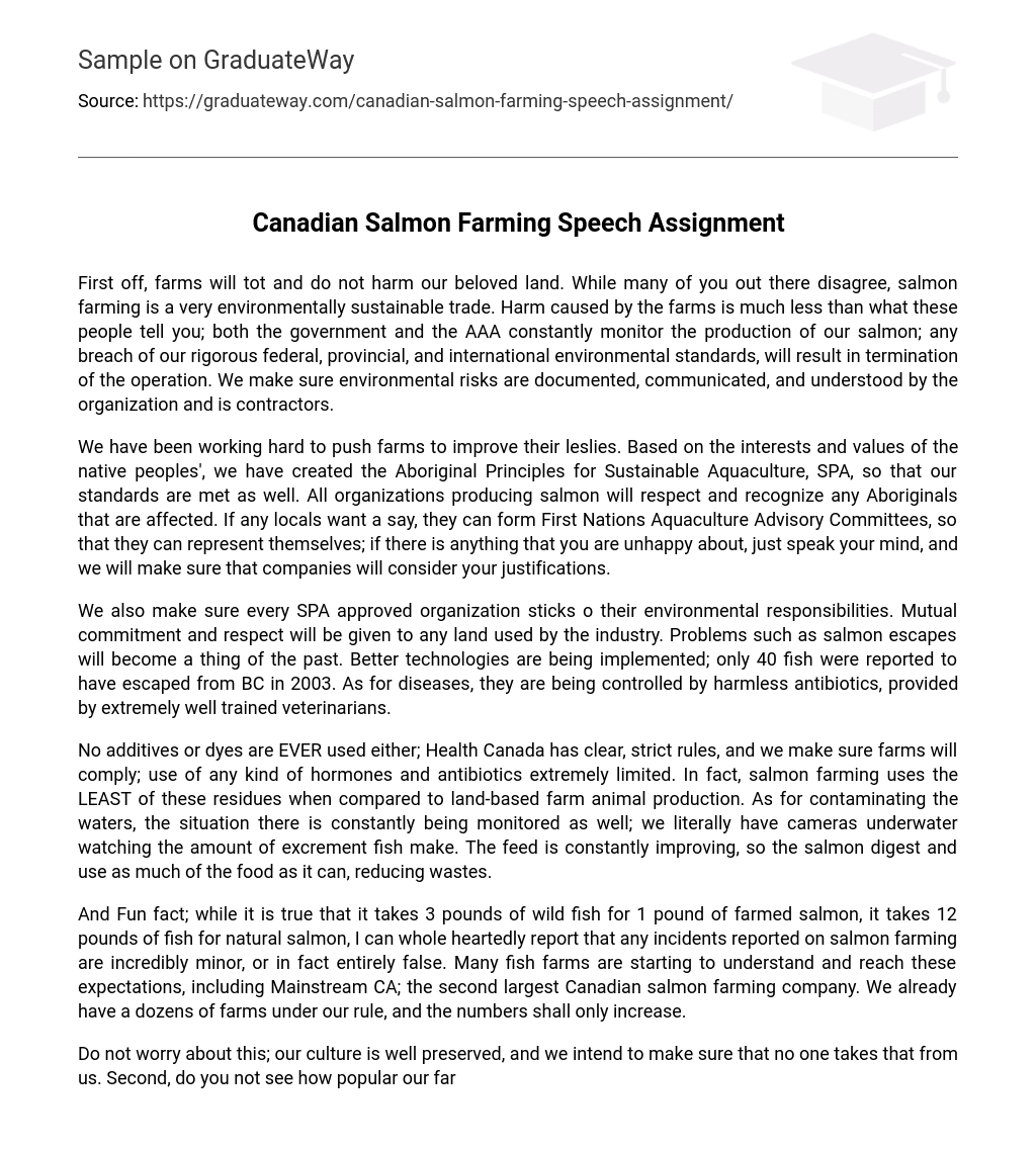 Canadian Salmon Farming Speech Assignment