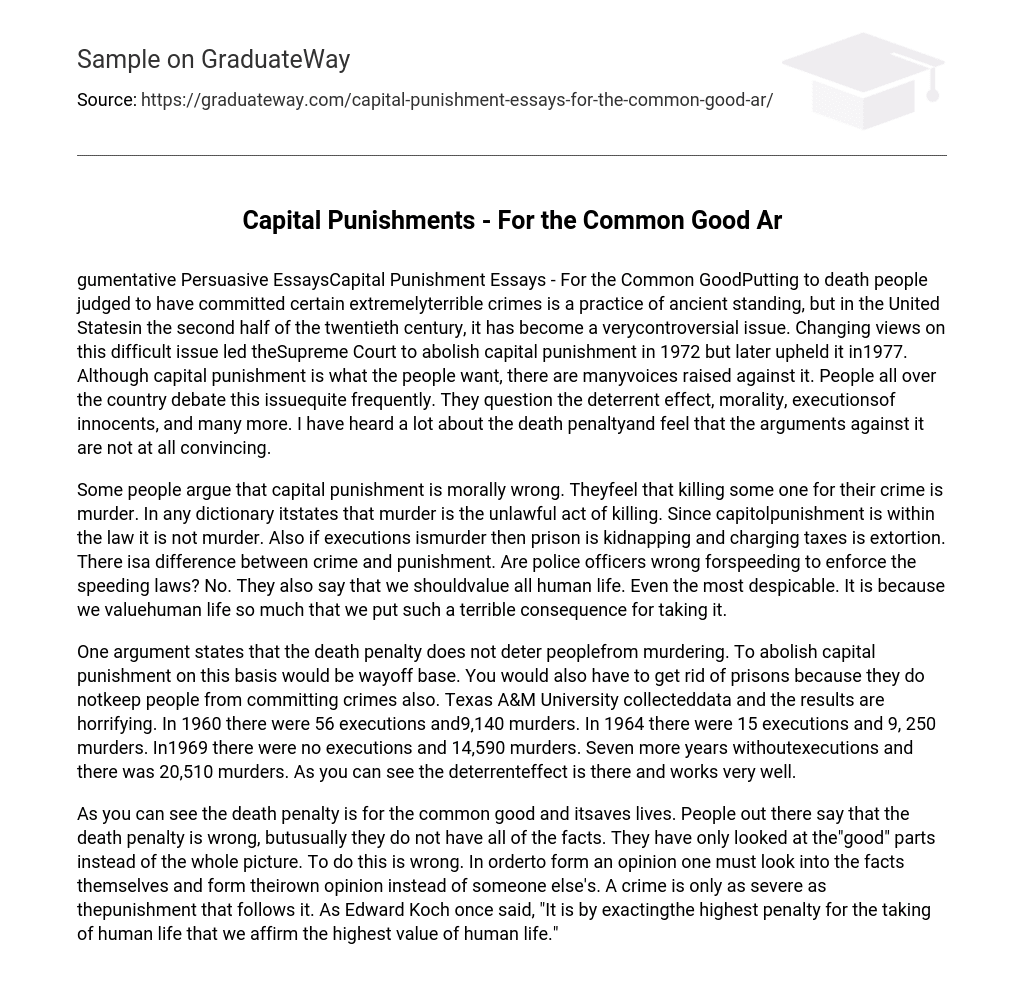 Capital Punishments – For the Common Good Ar