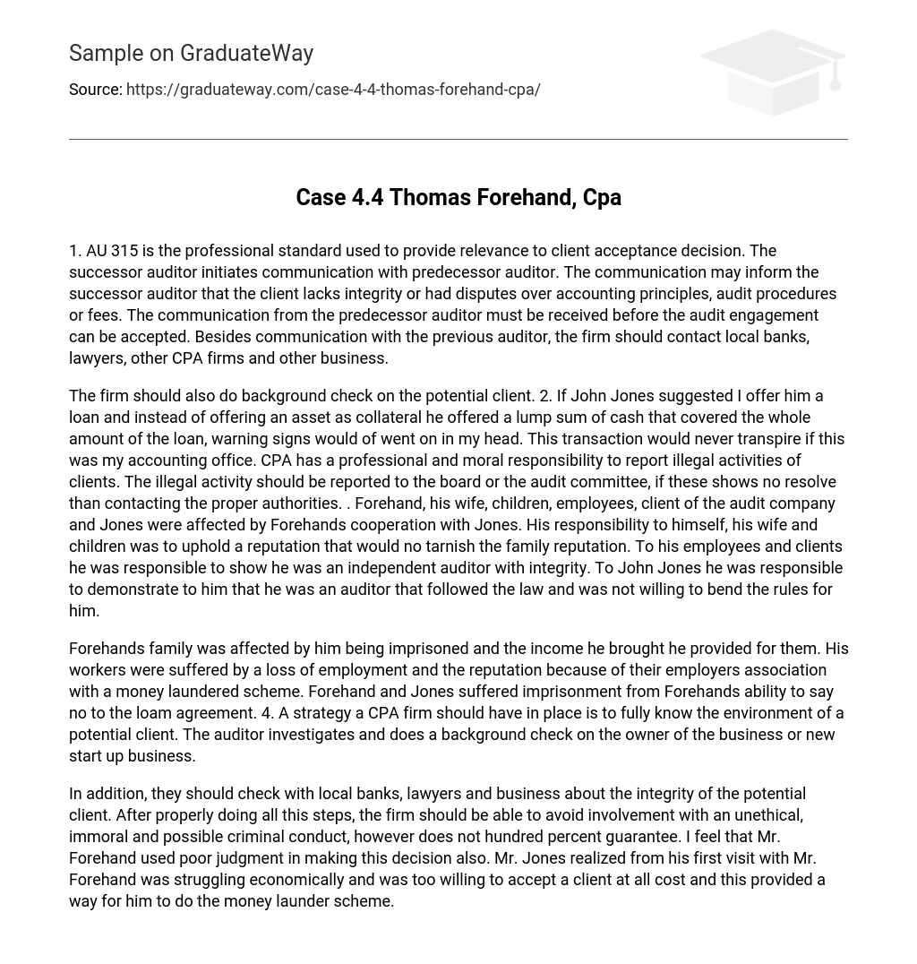 Case 4.4 Thomas Forehand, Cpa