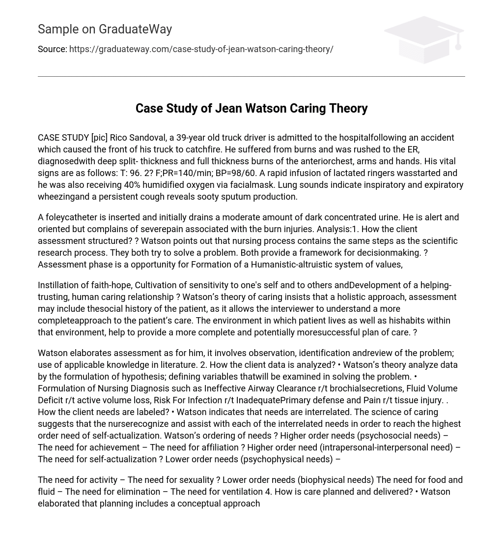 Case Study of Jean Watson Caring Theory