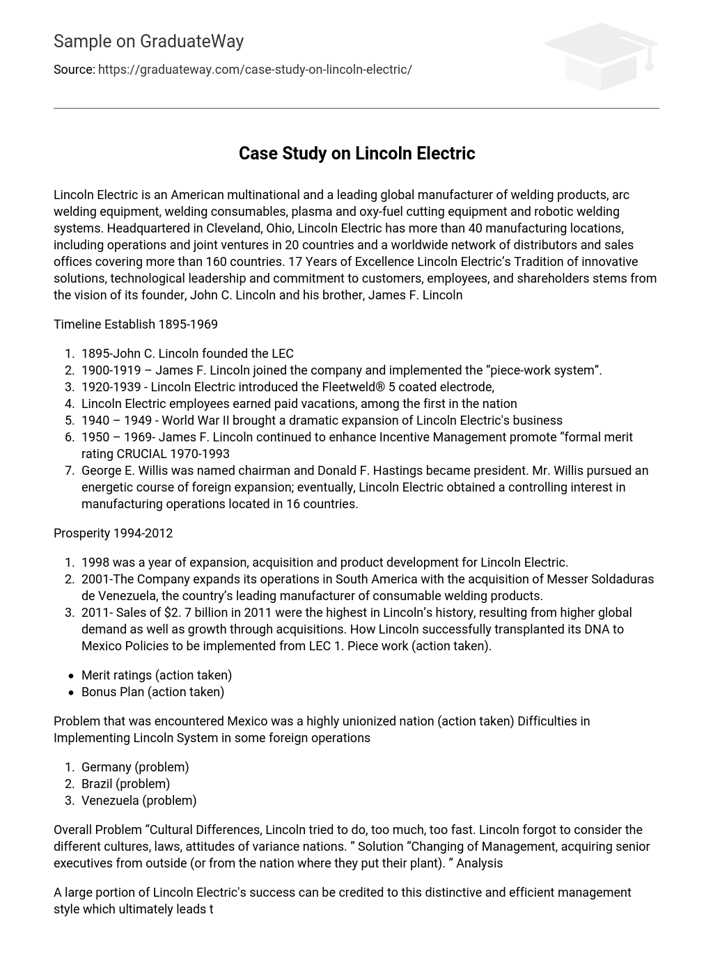 Case Study on Lincoln Electric