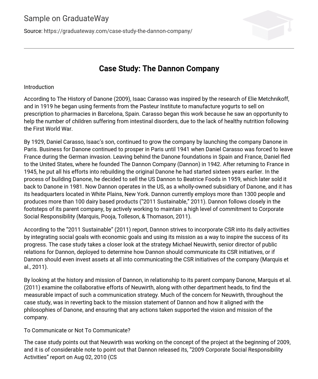 Case Study: The Dannon Company