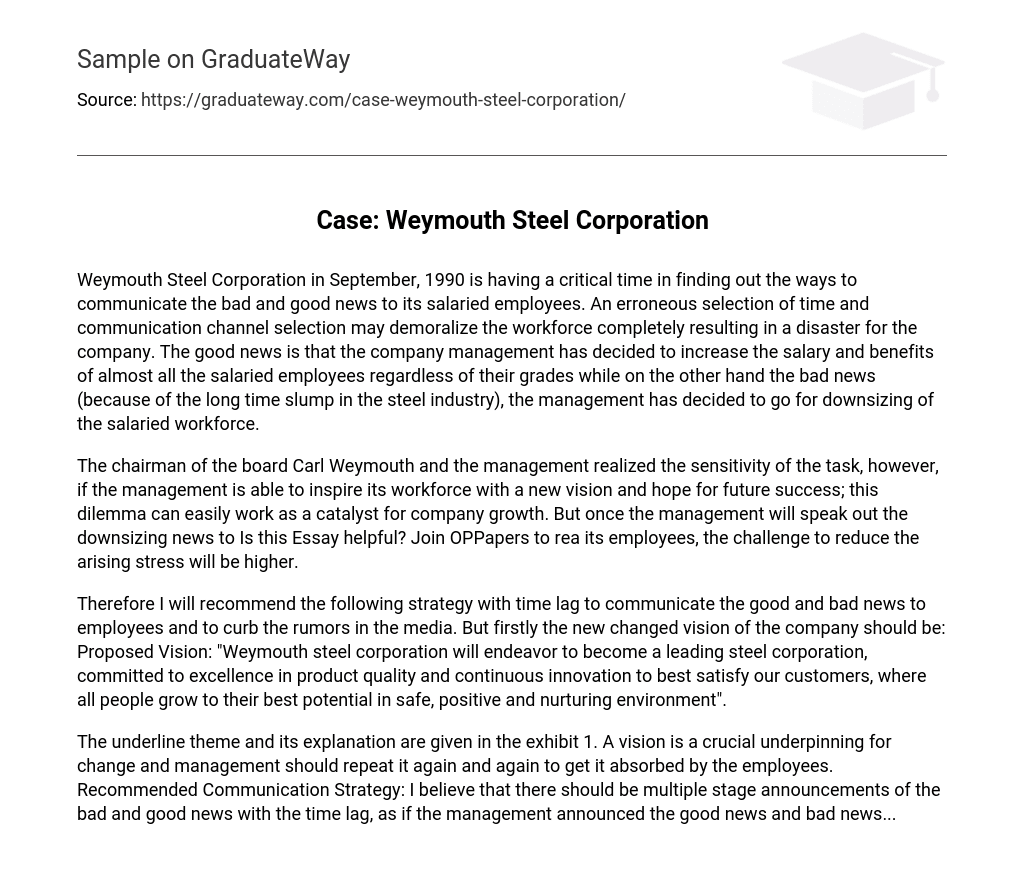 Case: Weymouth Steel Corporation Analysis