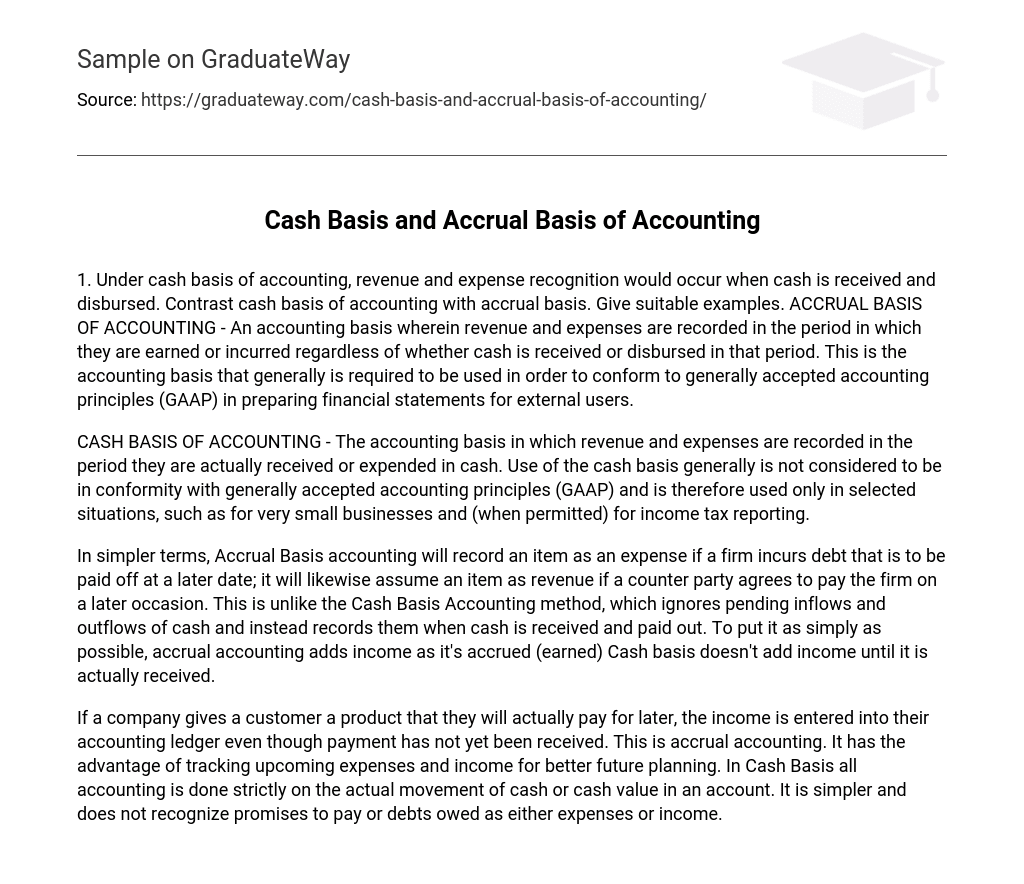 Cash Basis and Accrual Basis of Accounting