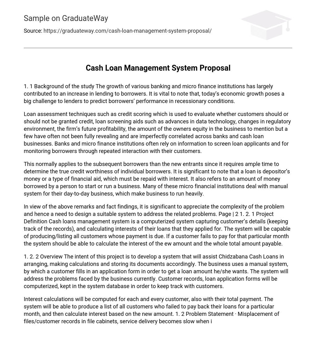 Cash Loan Management System Proposal