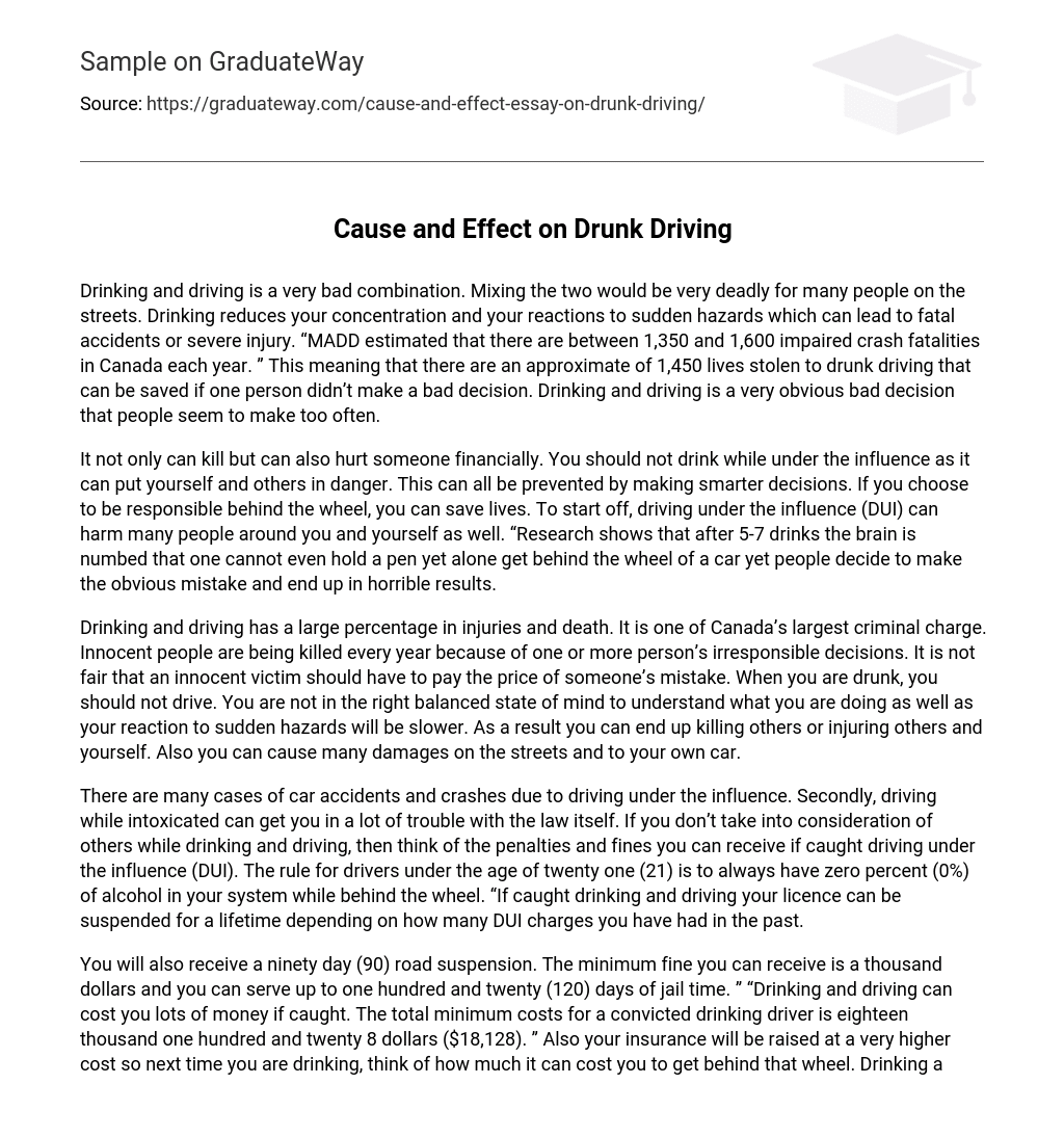 Cause and Effect on Drunk Driving Research Paper