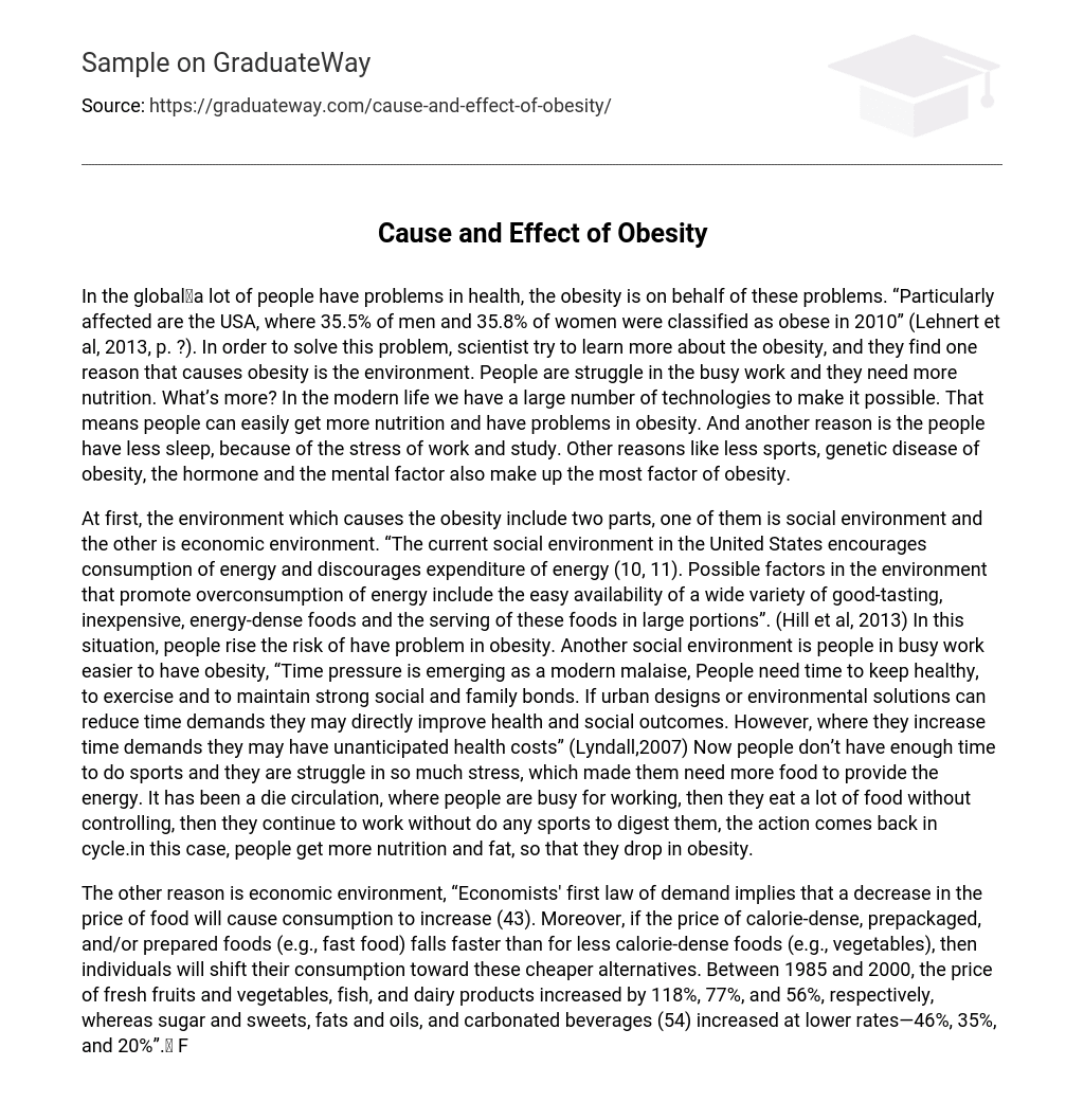 cause and effect of obesity essay 250 words