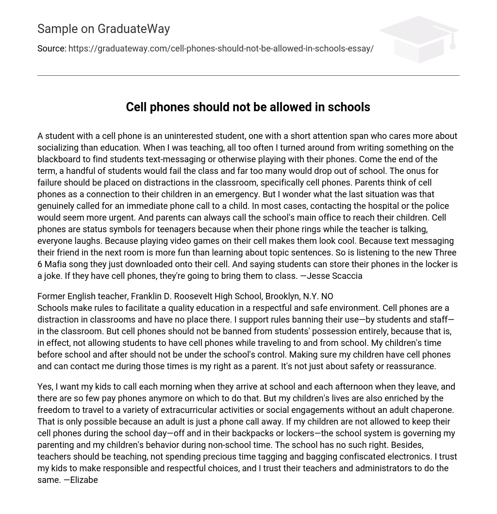  Cell Phones Should Not Be Allowed In Schools Essay Example GraduateWay