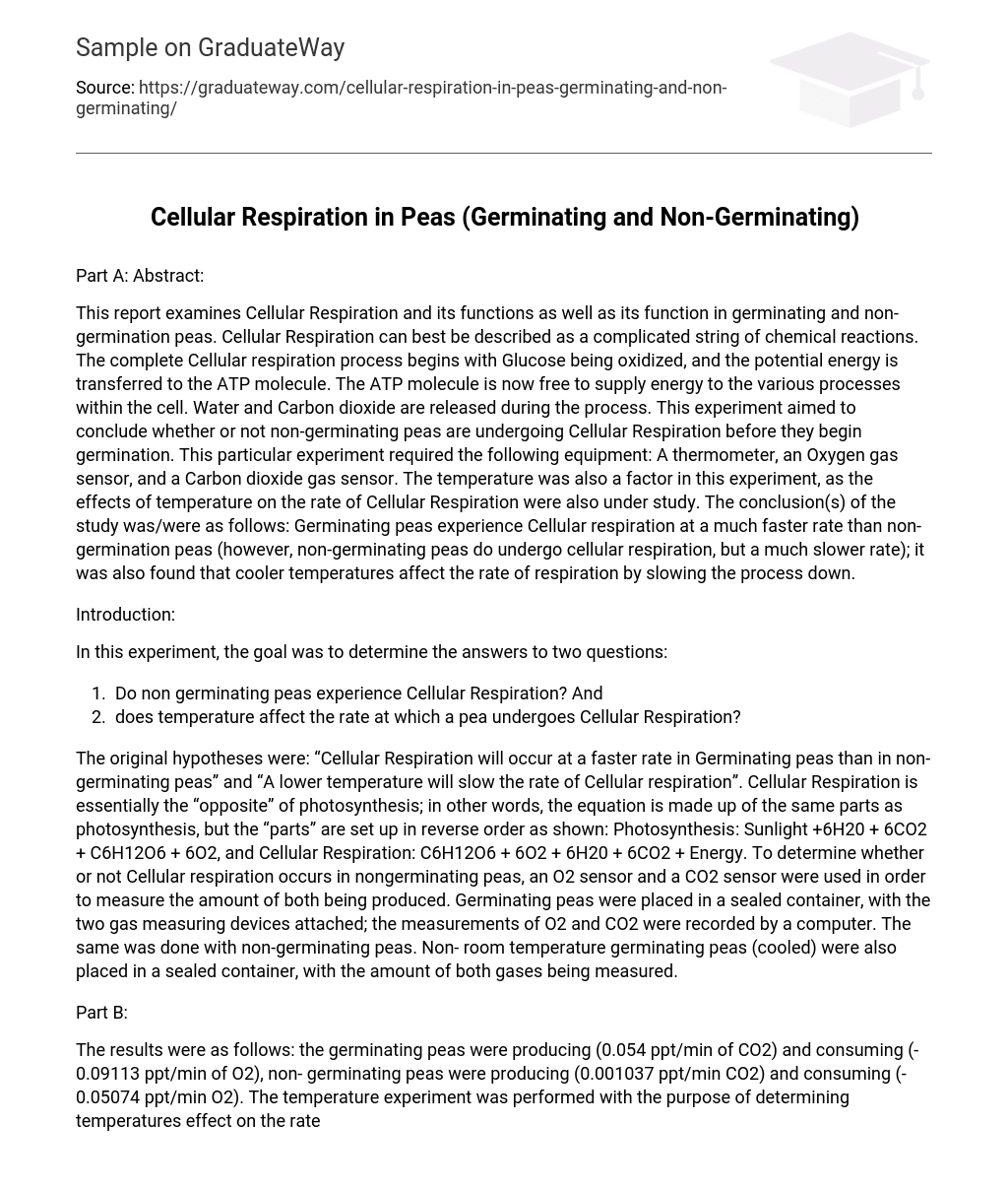 Cellular Respiration in Peas (Germinating and Non-Germinating)