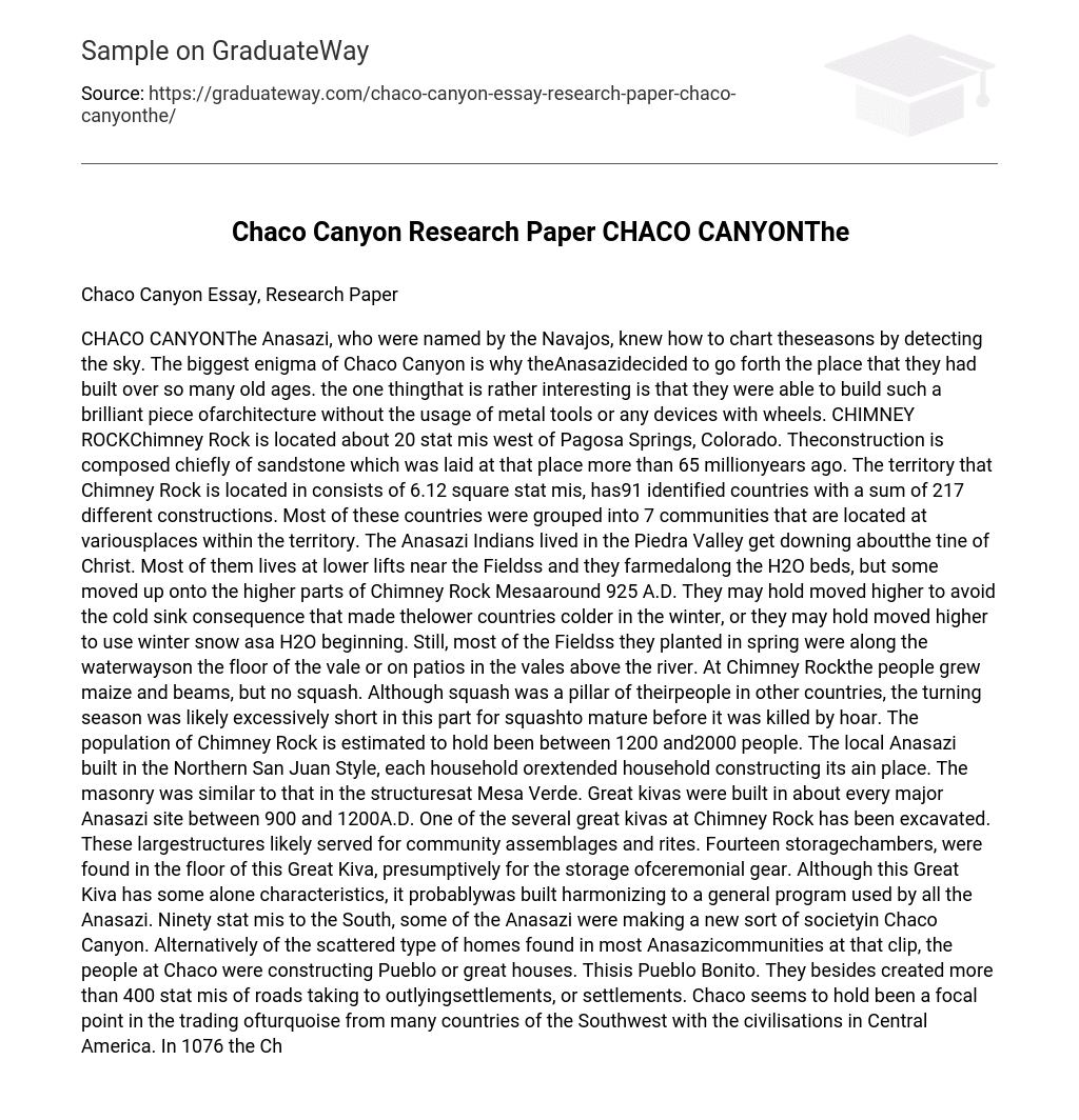 Chaco Canyon Research Paper