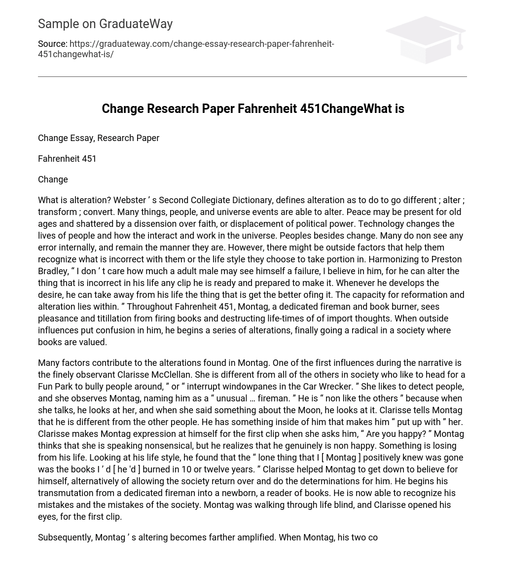 Change Research Paper Fahrenheit 451ChangeWhat is