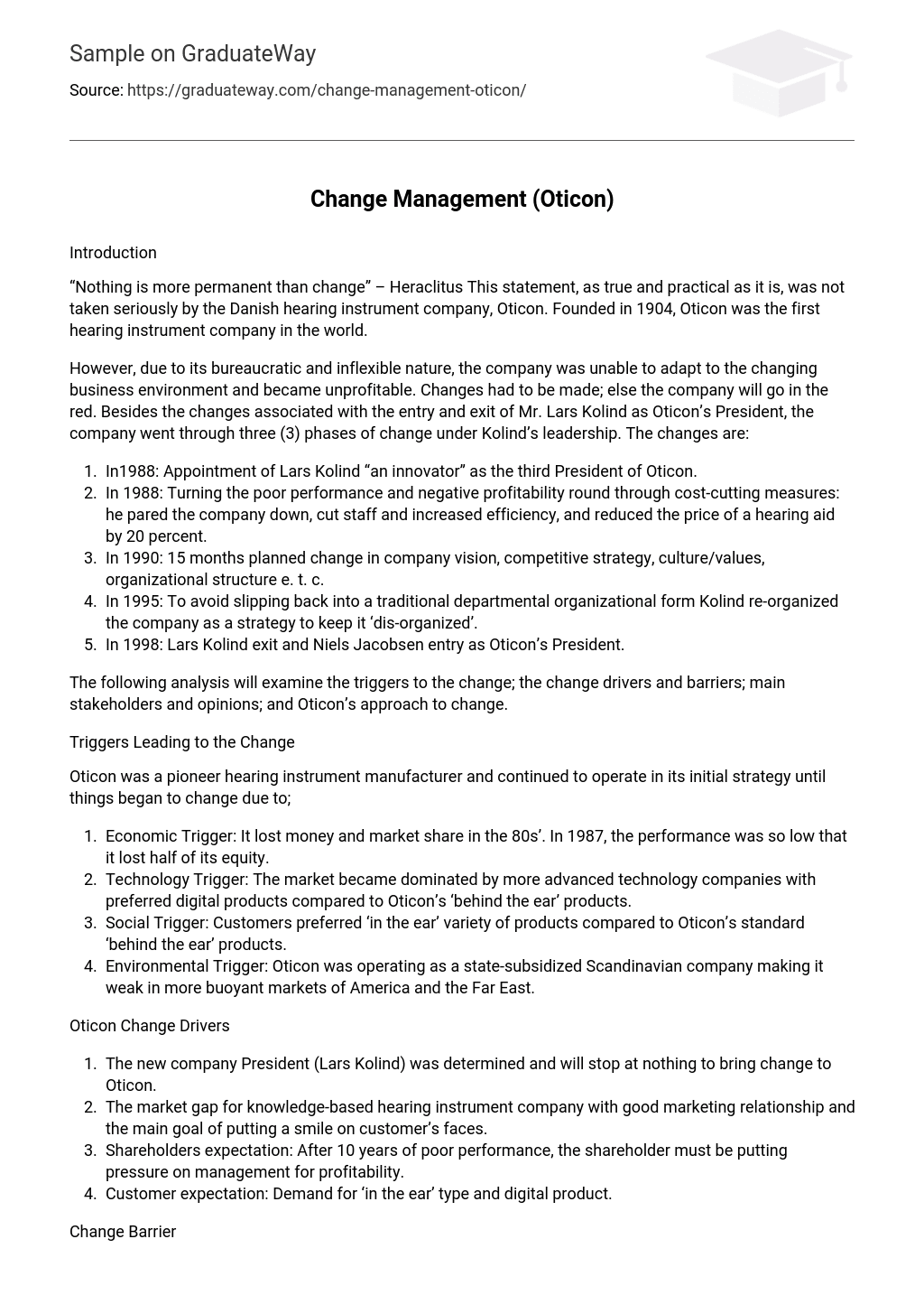Change Management (Oticon)