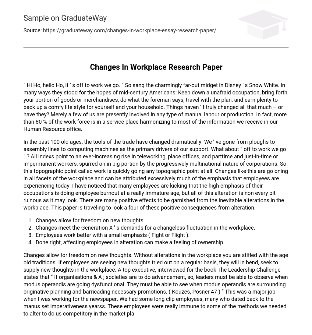 Changes In Workplace Research Paper