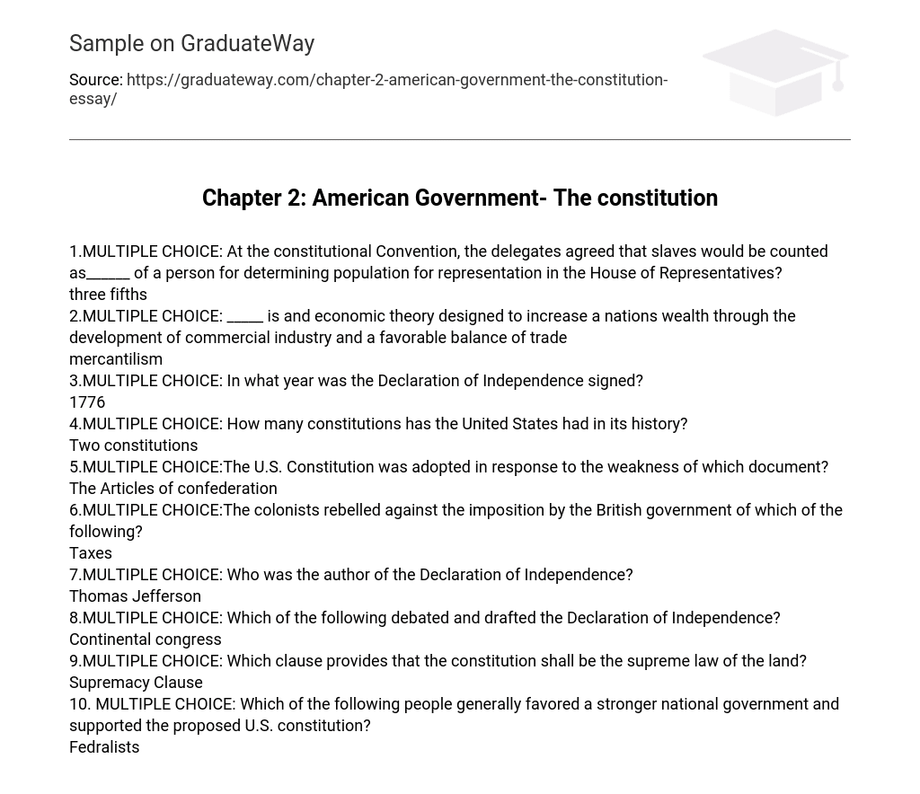 Chapter 2: American Government- The constitution