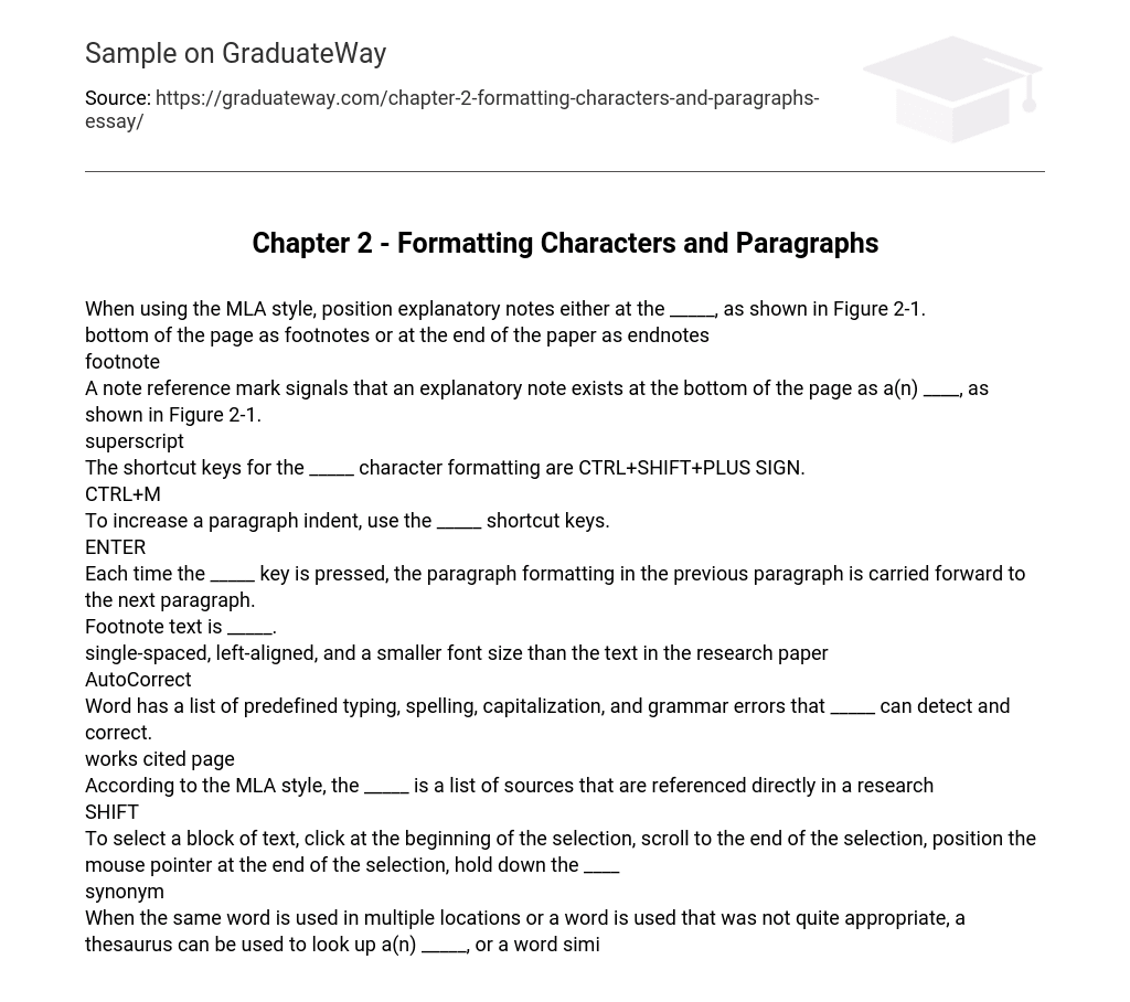 Chapter 2 – Formatting Characters and Paragraphs