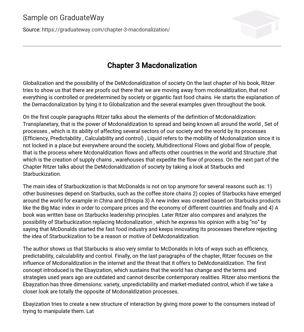 Chapter 3 Macdonalization Short Summary