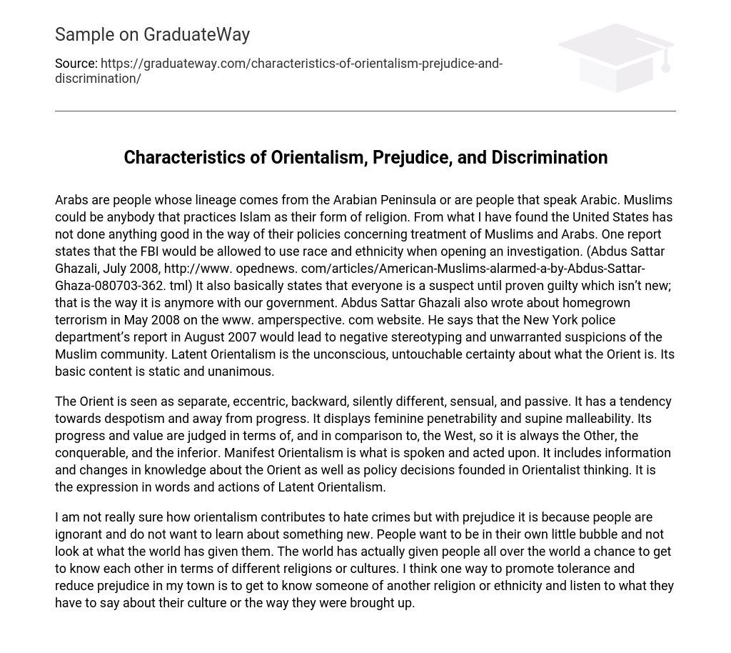 Characteristics of Orientalism, Prejudice, and Discrimination