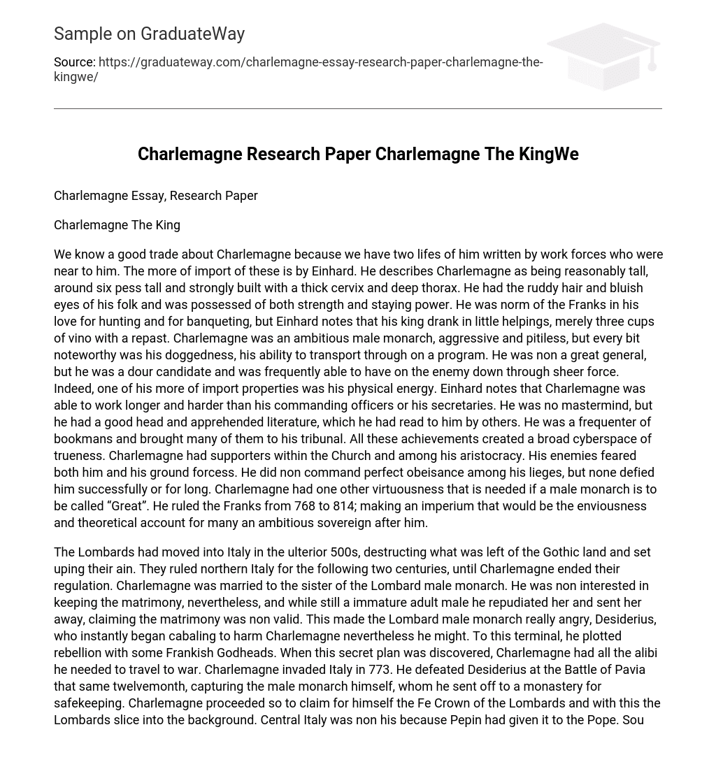 Charlemagne Research Paper Charlemagne The KingWe