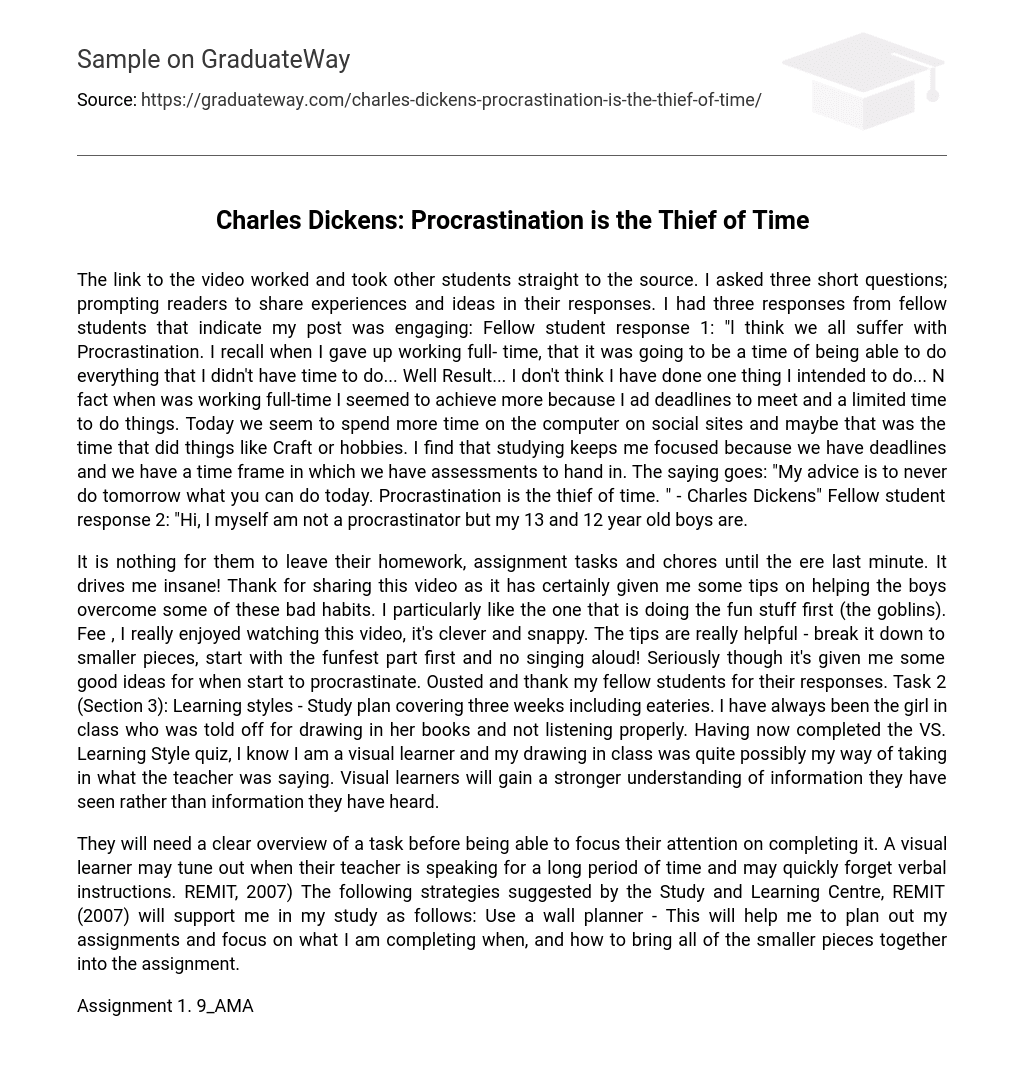 Charles Dickens: Procrastination is the Thief of Time