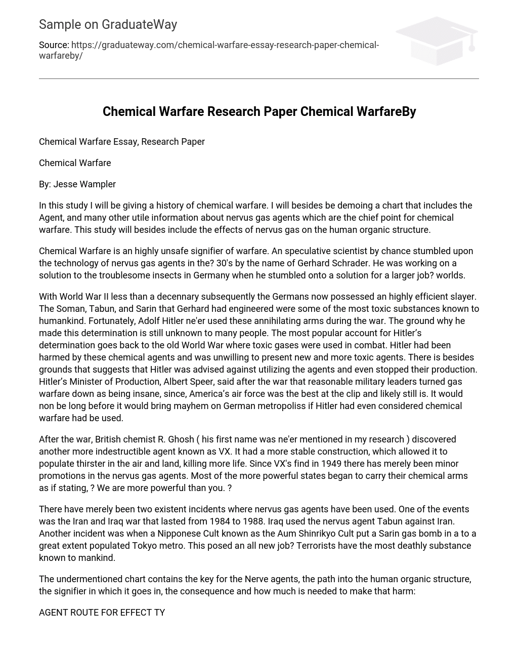 Chemical Warfare Research Paper Chemical Warfare