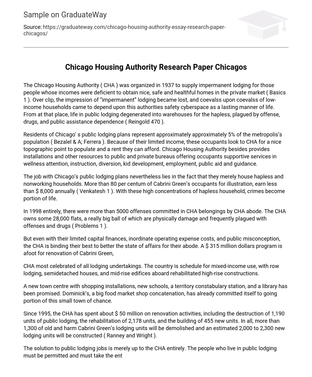 Chicago Housing Authority Research Paper Chicagos