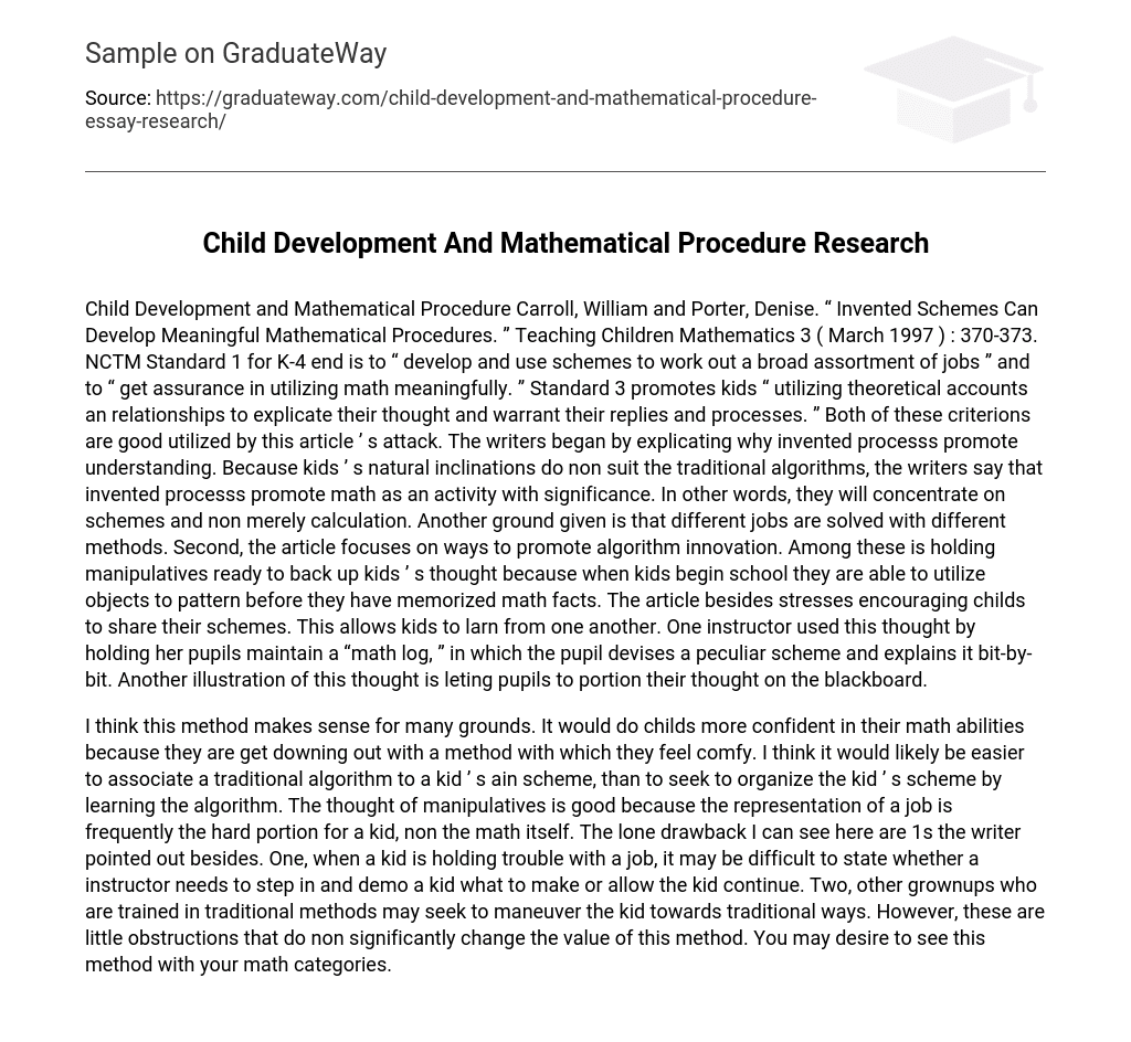 Child Development And Mathematical Procedure Research