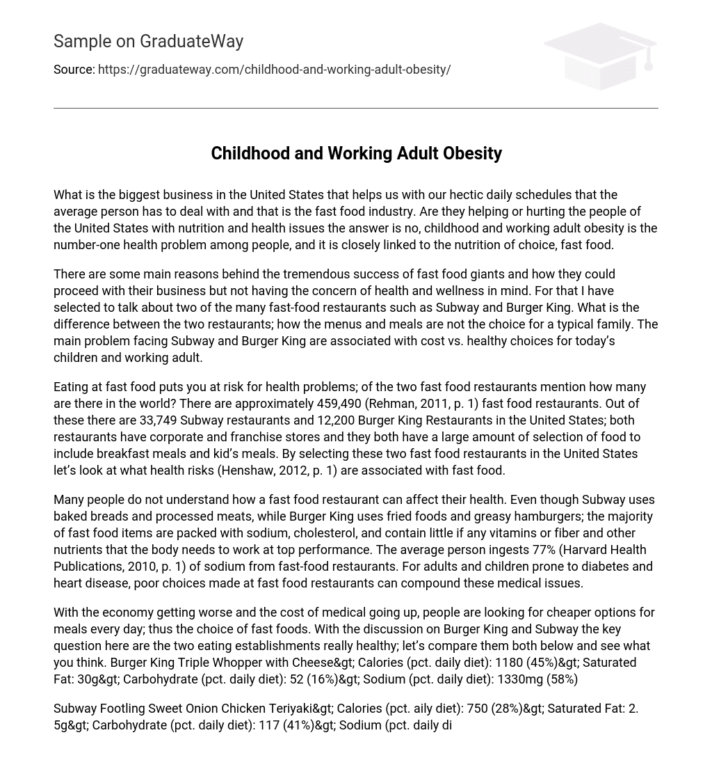 Childhood and Working Adult Obesity