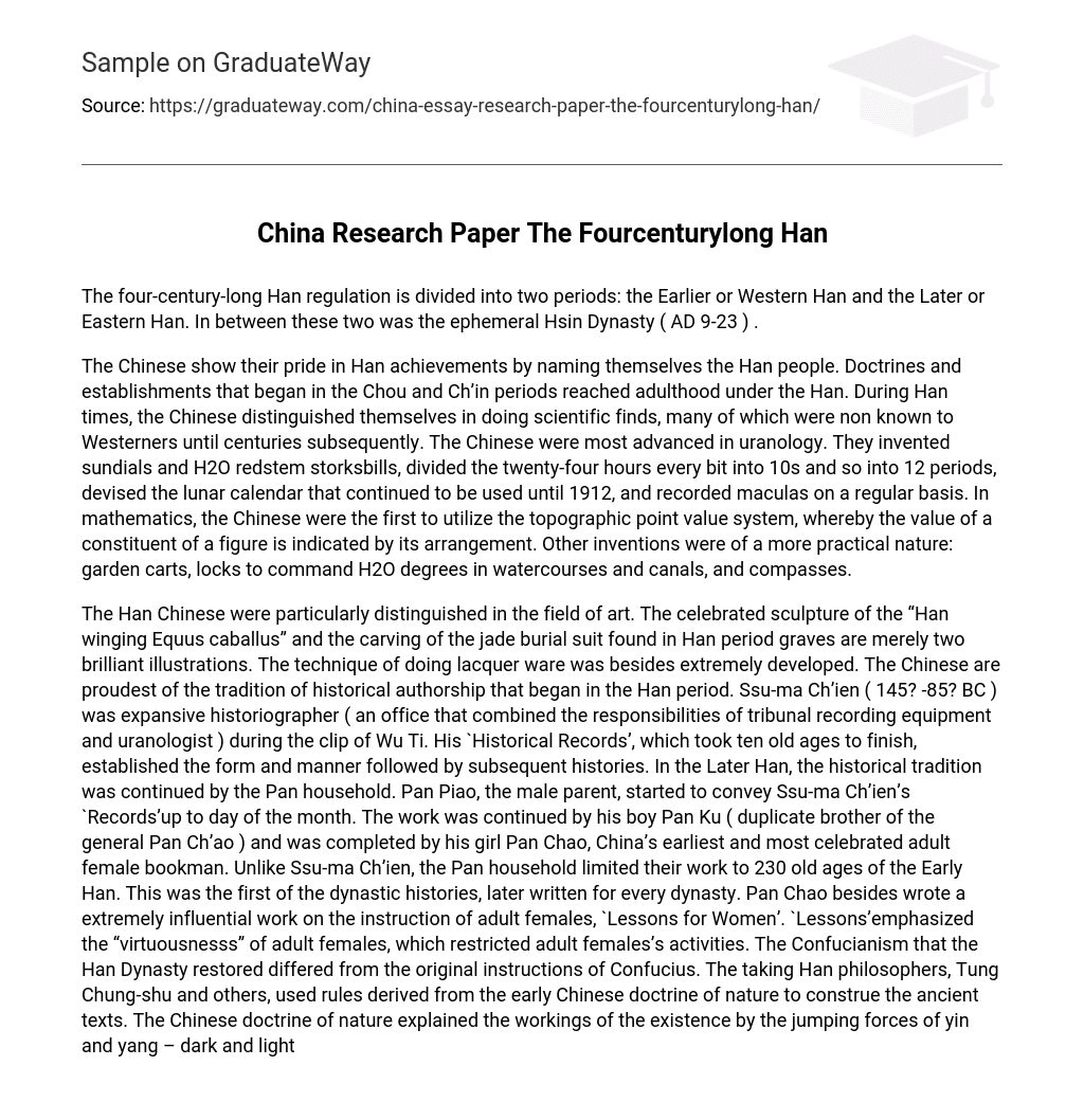 China Research Paper The Fourcenturylong Han