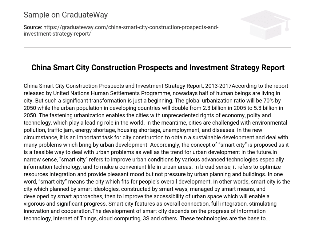 China Smart City Construction Prospects and Investment Strategy Report