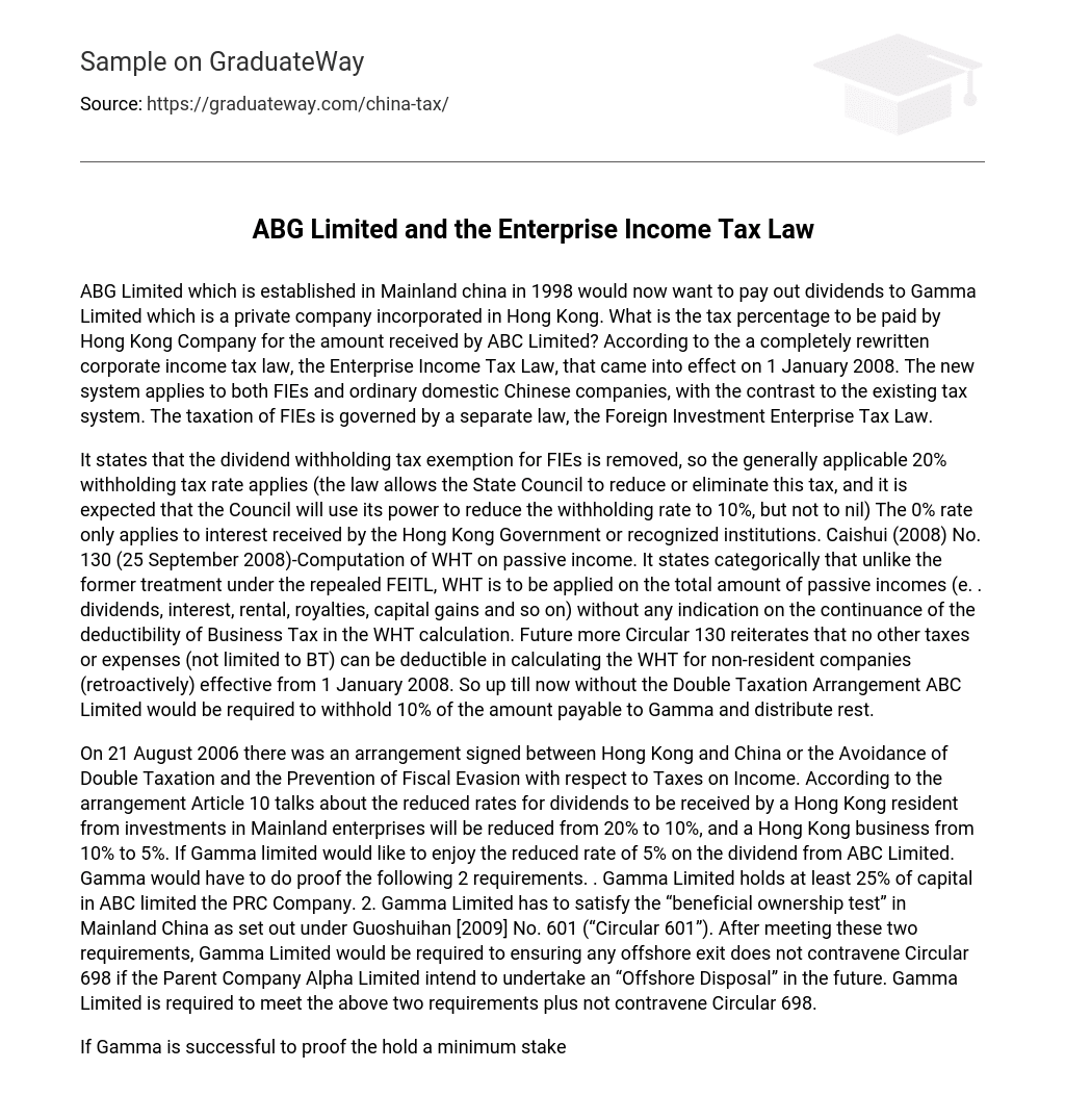ABG Limited and the Enterprise Income Tax Law