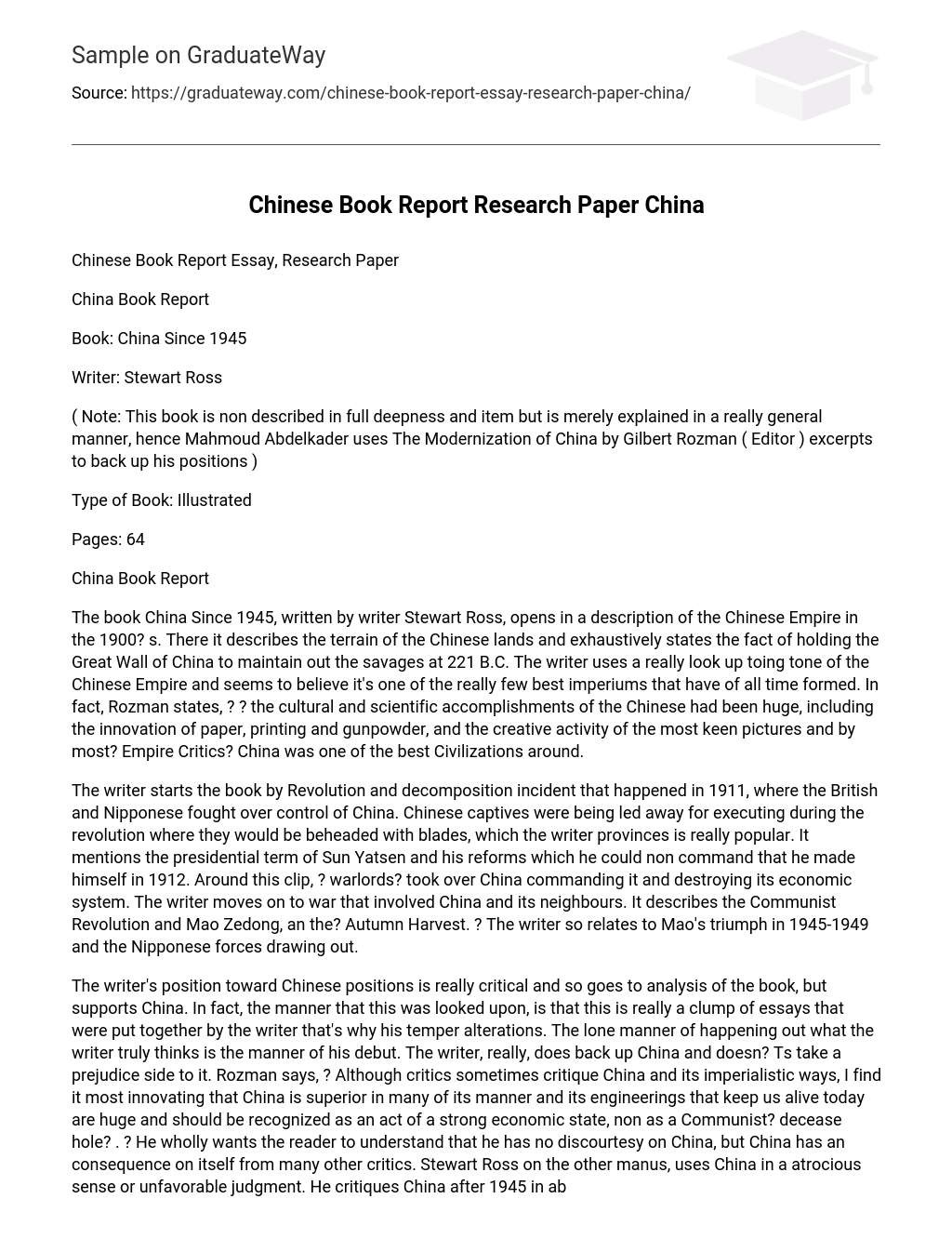 Chinese Book Report Research Paper China