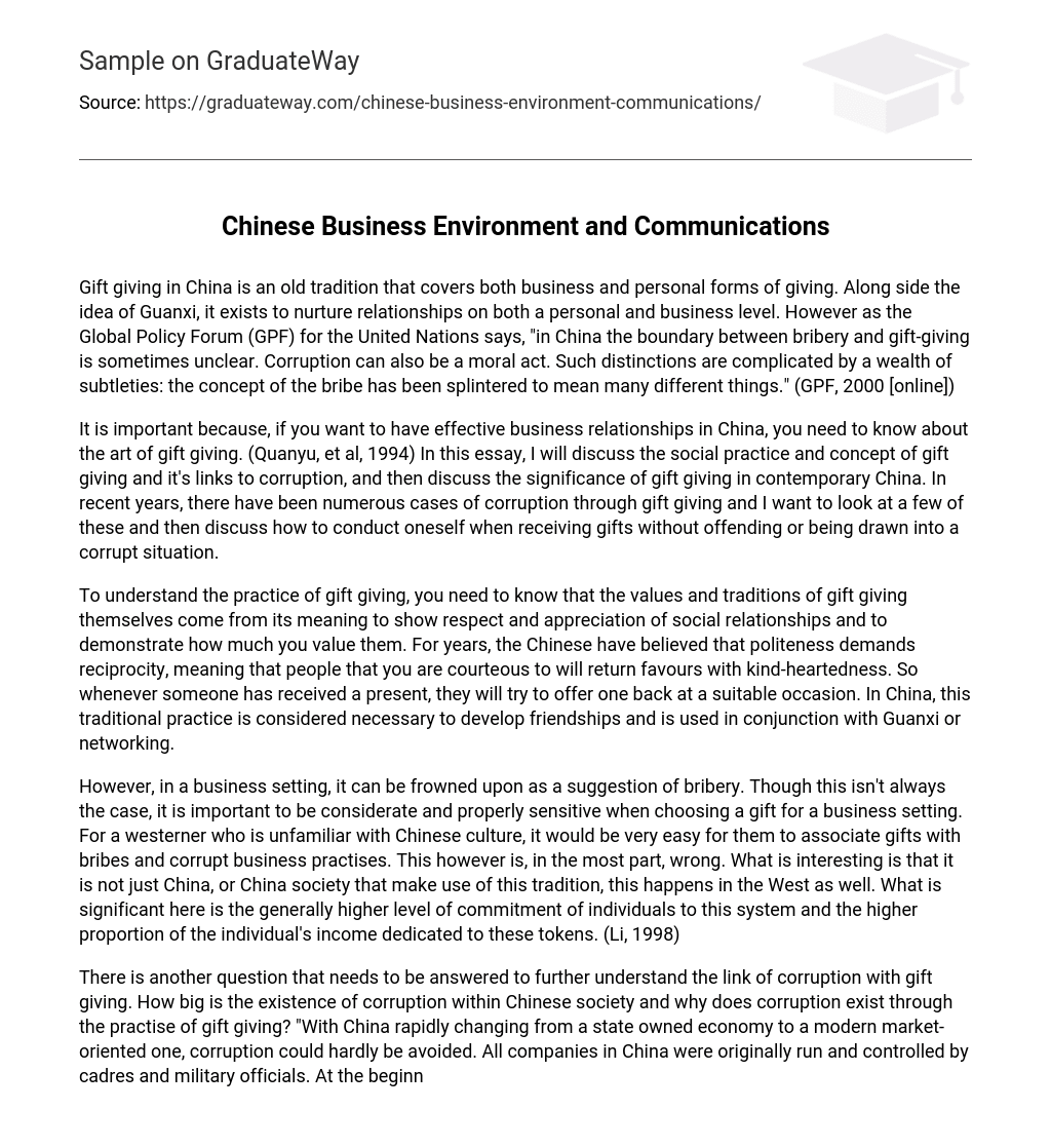 Chinese Business Environment and Communications