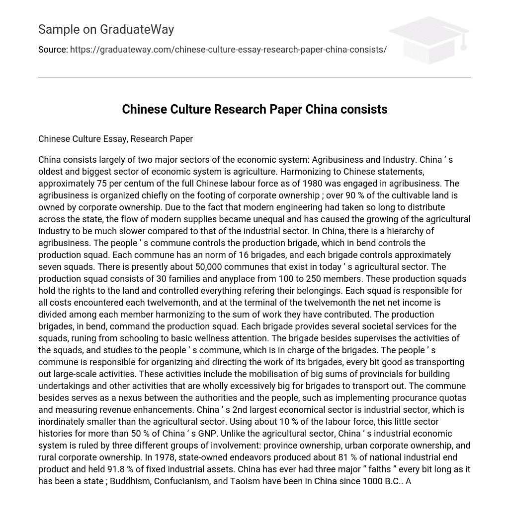 Chinese Culture Research Paper China consists