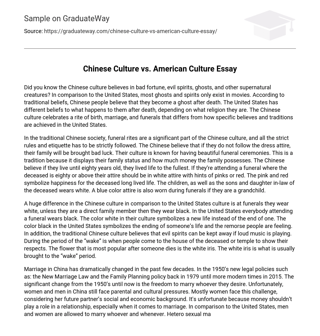Chinese Culture vs. American Culture Essay