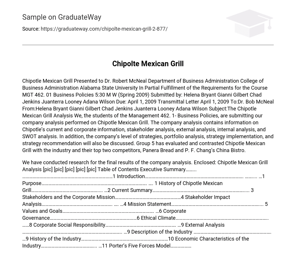 Chipolte Mexican Grill Analysis
