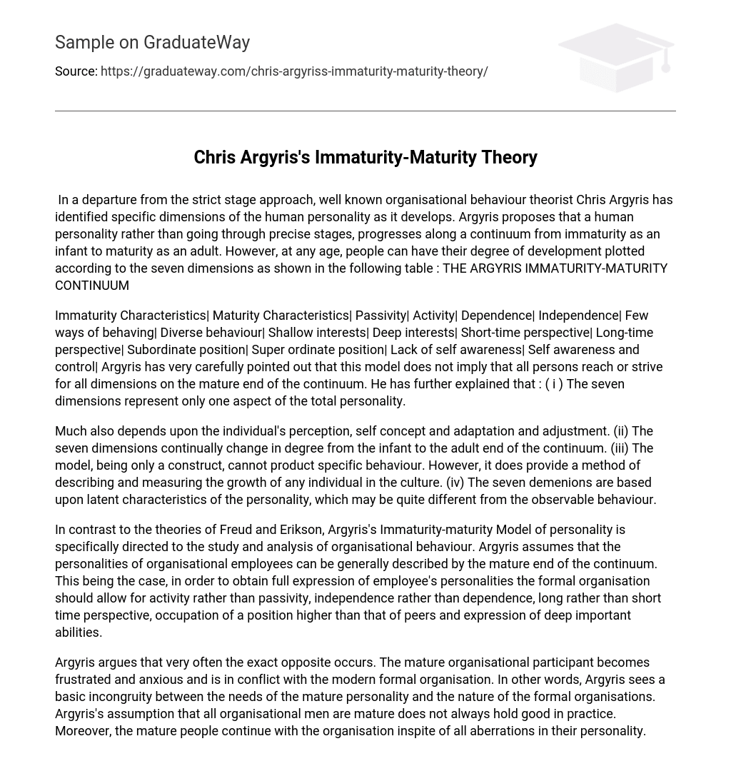Chris Argyris’s Immaturity-Maturity Theory