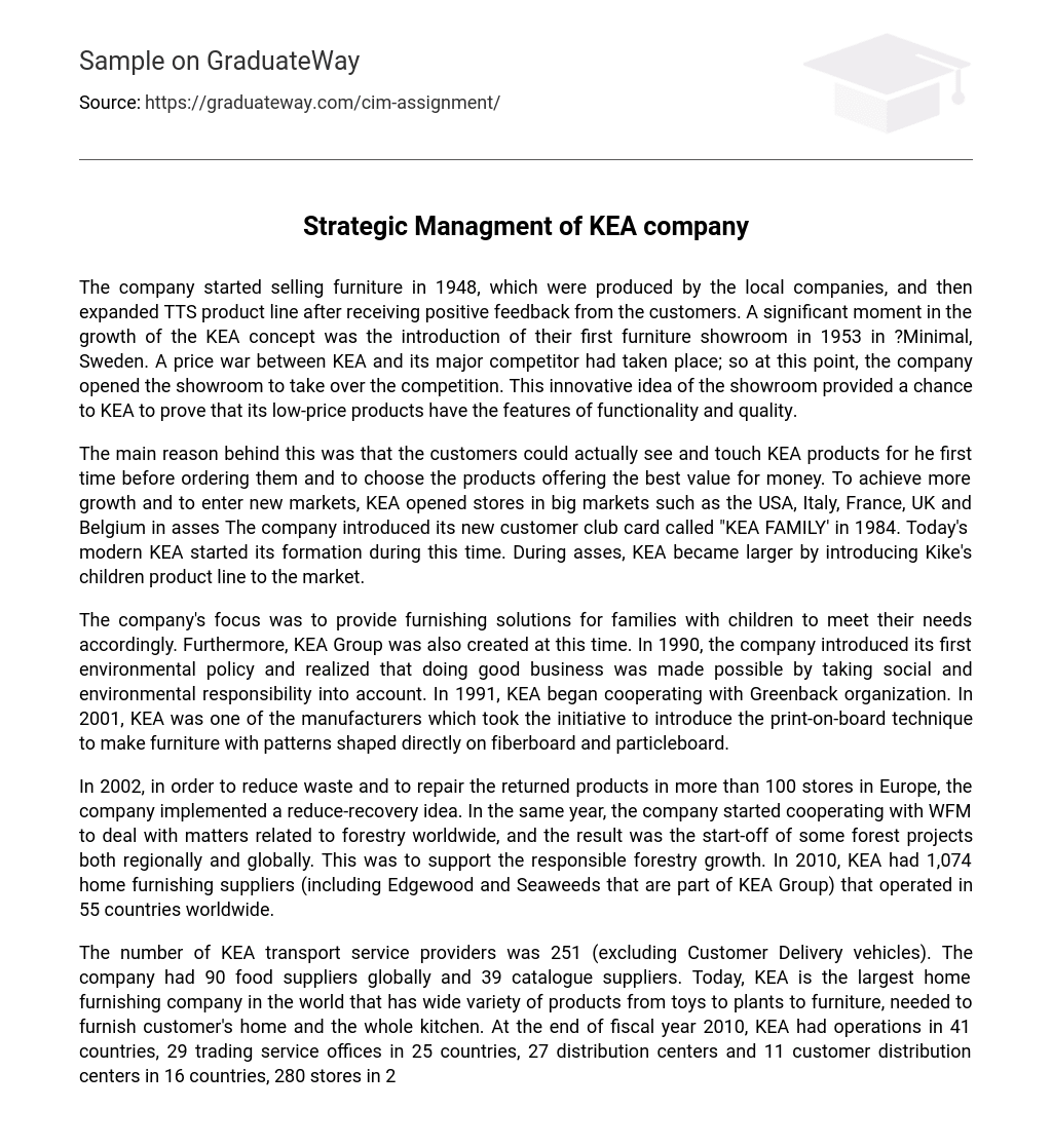 Strategic Managment of KEA company