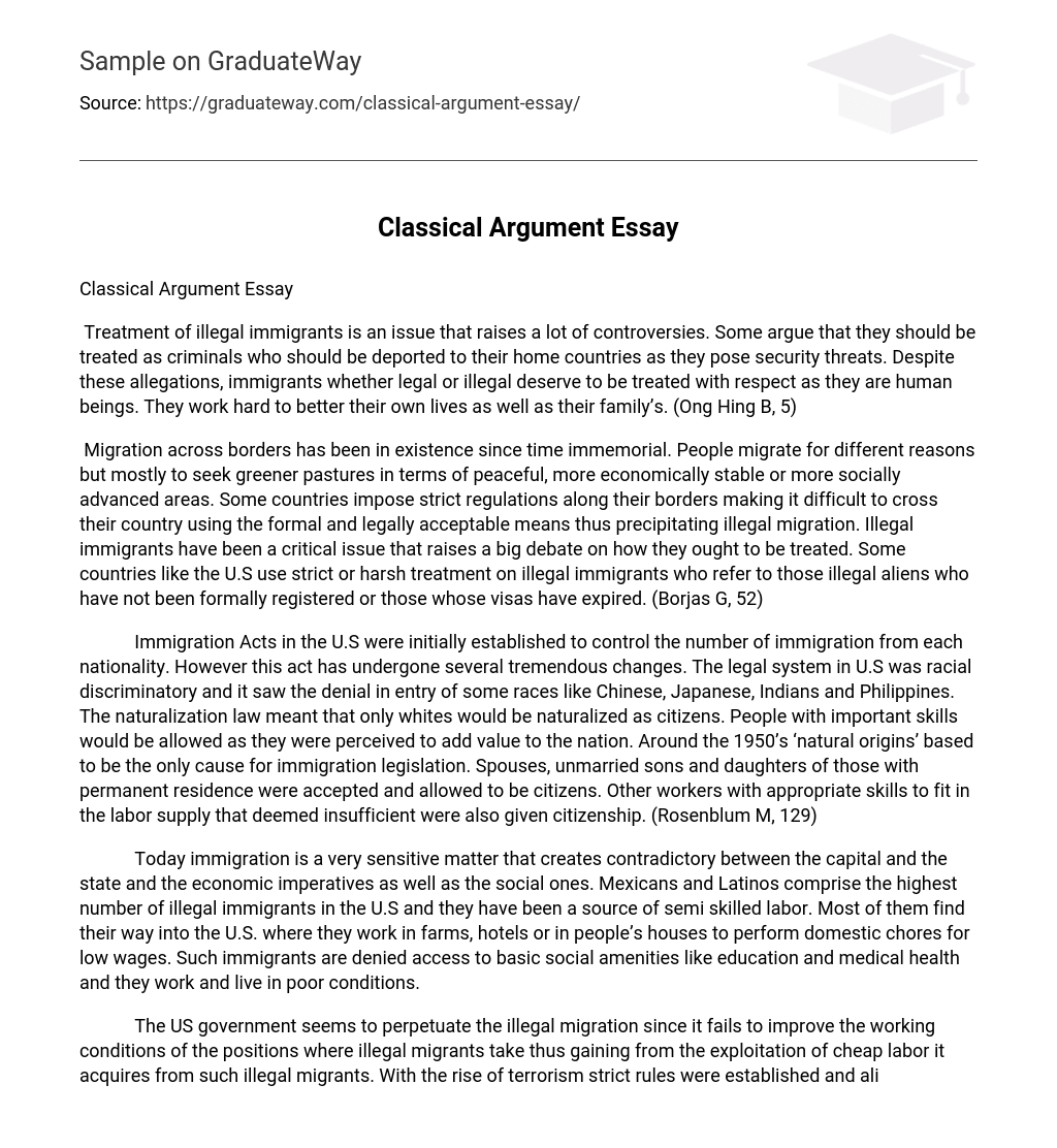 ⇉Classical Argument Essay Essay Example | GraduateWay