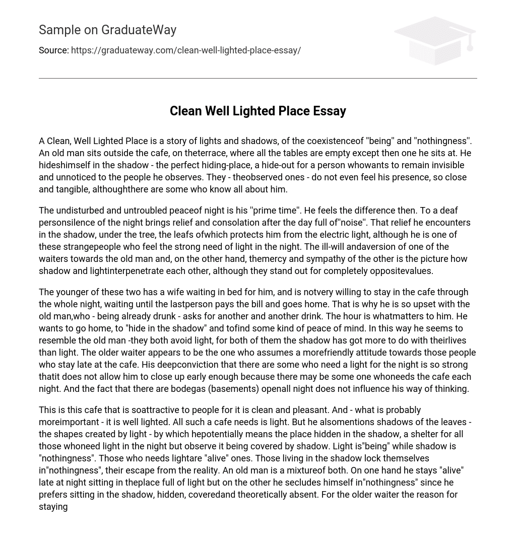  Story A Clean Well Lighted Place Analysis Essay Example GraduateWay