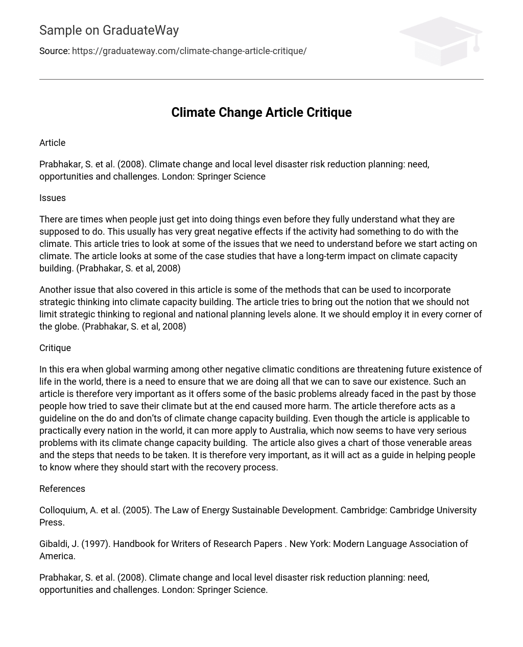 Climate Change Article Critique