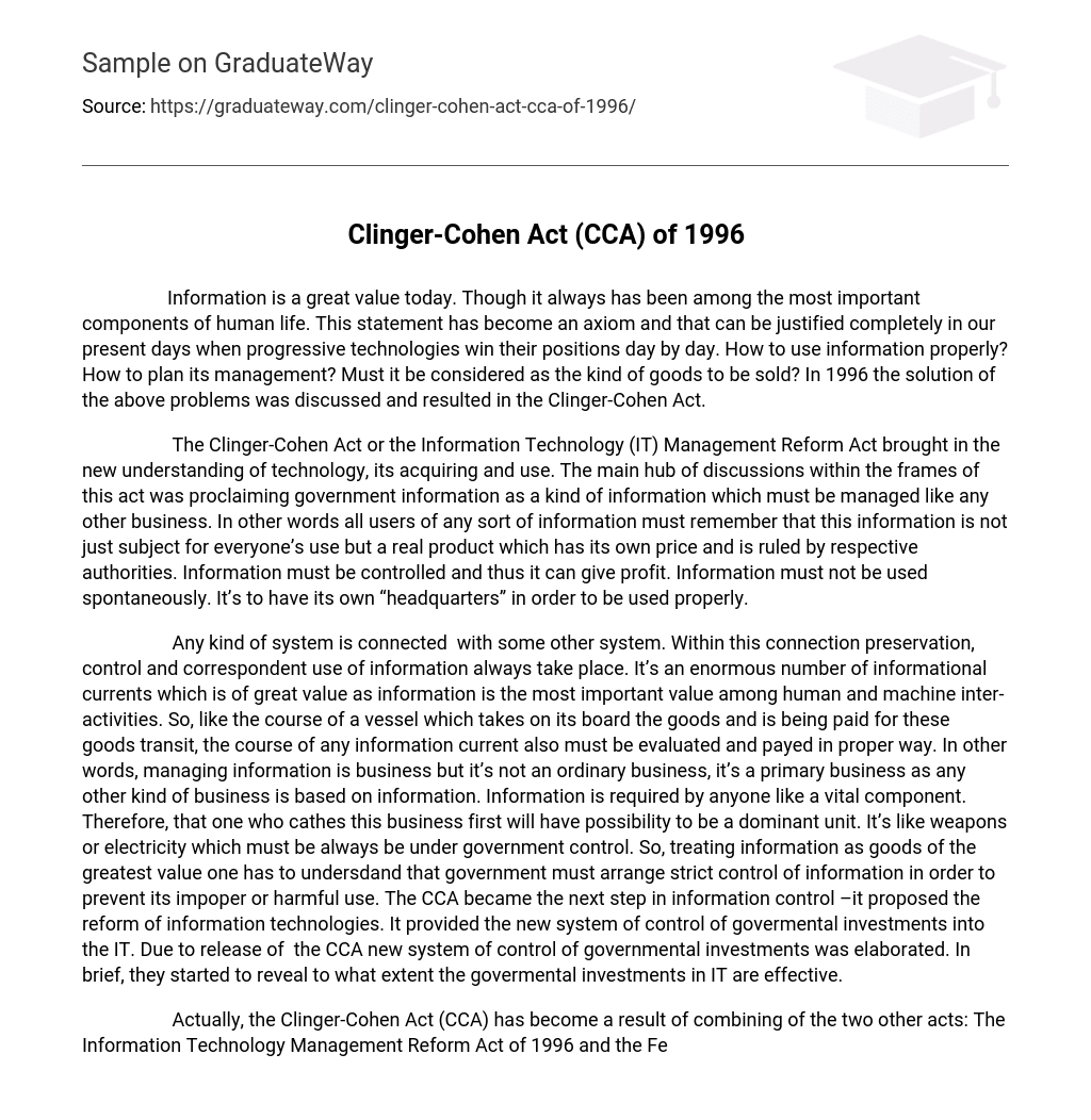 Clinger-Cohen Act (CCA) of 1996