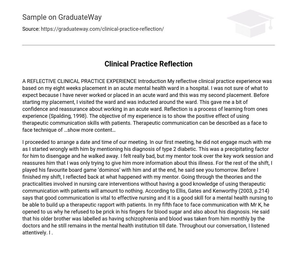 A Reflective Clinical Practice Experience